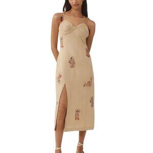 Farm Rio x Anthropologie Embroidered Linen Blend Dress, Embroidered, Beaded, S